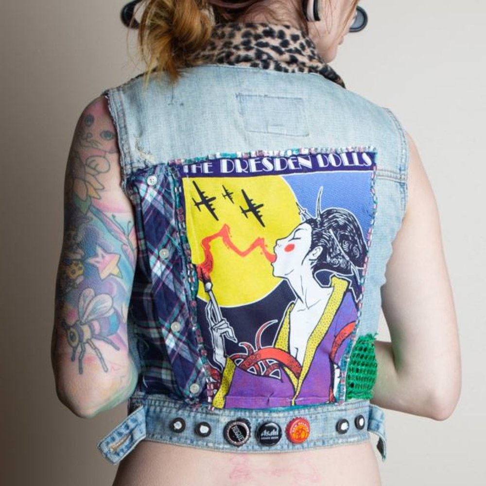 Punk vest denim with patches, leopard, mermaid